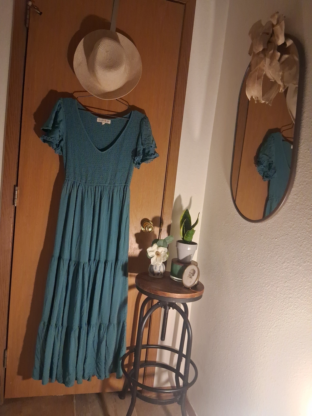 New Without Tags Teal Tiered Maxi Dress with Short Ruffled Sleeves